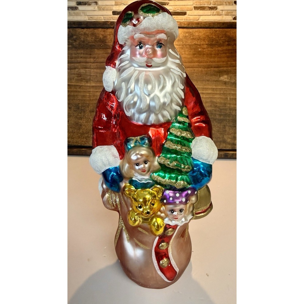 PESCHKA Vintage 1996 Glass Santa Claus Christmas  11" Table Decor Poland